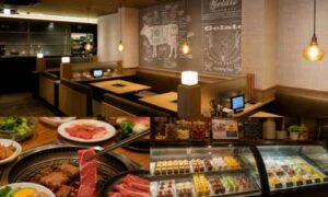 プレミアムカルビの焼肉とスイーツビュッフェを楽しめる店内