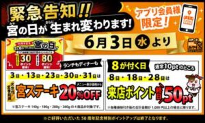 ステーキ宮の宮の日20%OFFキャンペーン内容